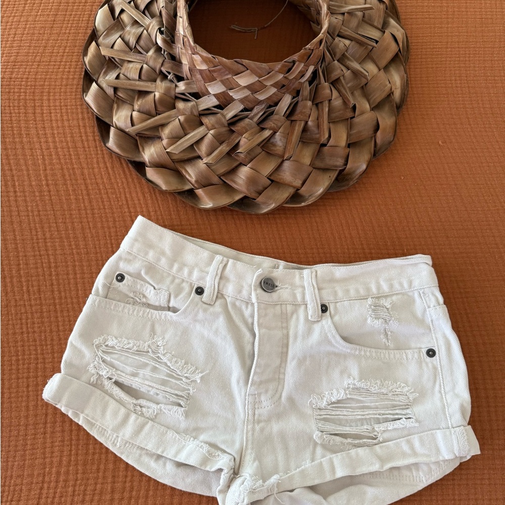 Amuse Society White Distressed Jean Shorts